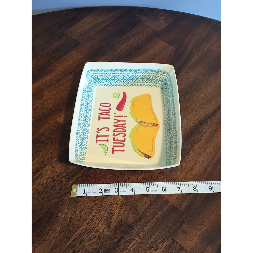 Novogratz Its Taco Tuesday Melamine Plates Set of 2 Square Teal White 9x7.5